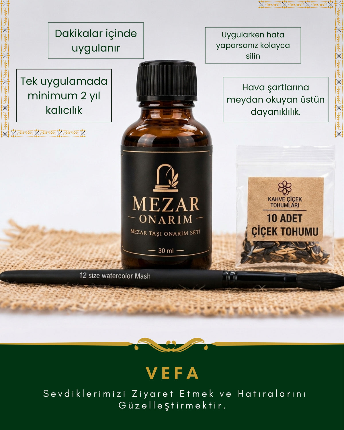 Mezar Taşı Yazı Onarım & Boya Seti | 2 Yıl Kalıcı Koruma