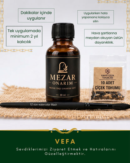 Mezar Taşı Yazı Onarım & Boya Seti | 2 Yıl Kalıcı Koruma