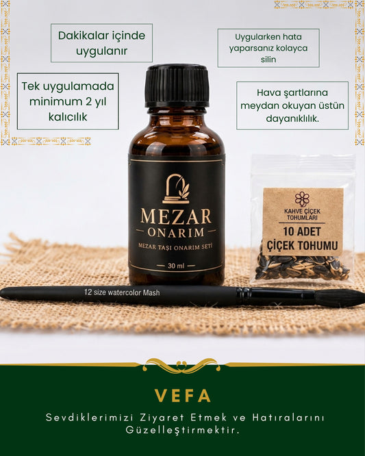 Mezar Taşı Yazı Onarım & Boya Seti | 2 Yıl Kalıcı Koruma