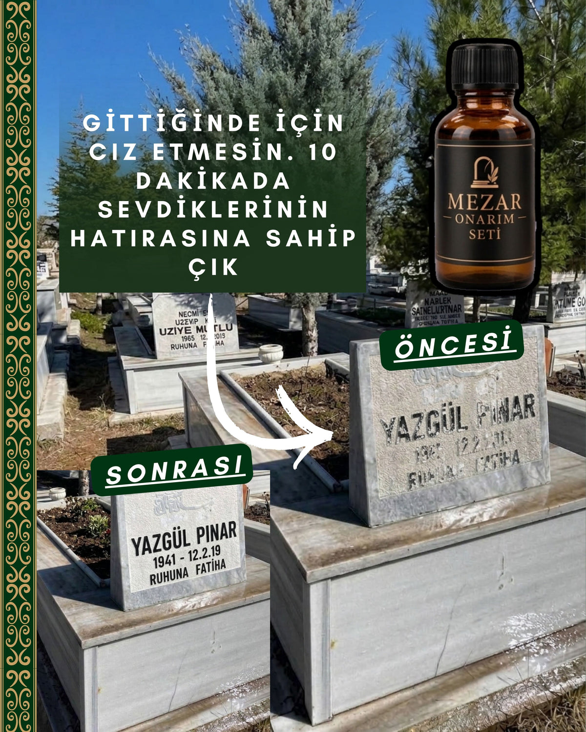 Mezar Taşı Yazı Onarım & Boya Seti | 2 Yıl Kalıcı Koruma