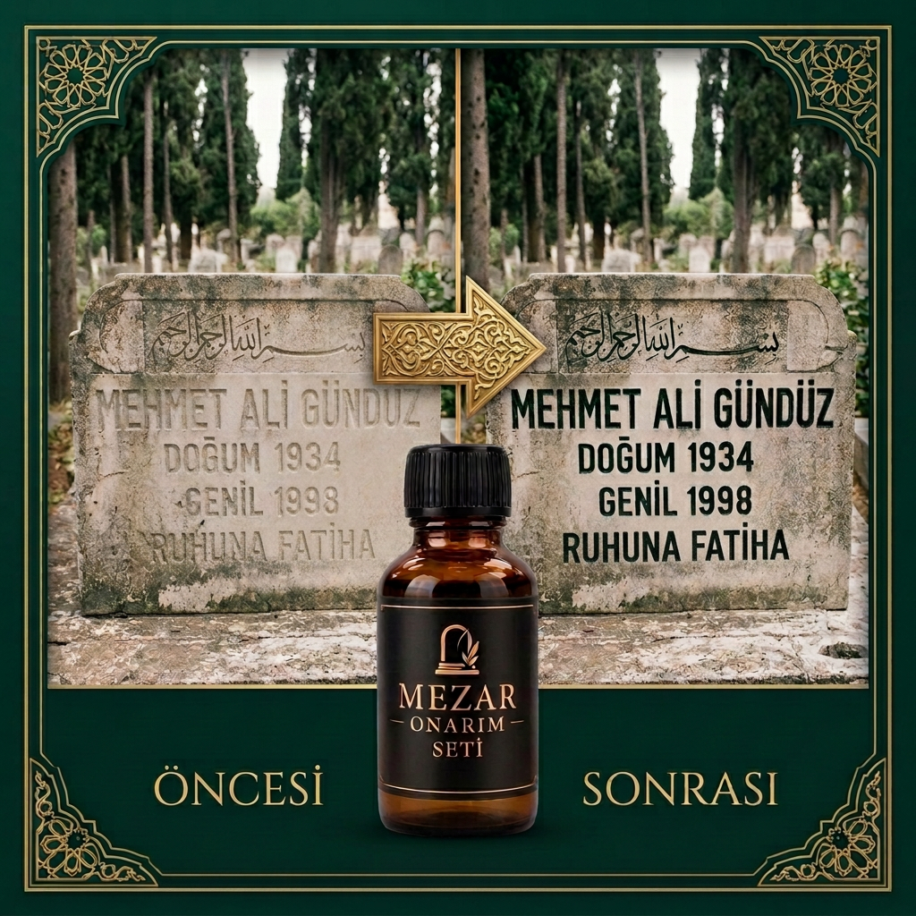 Her iki taşta RUHUNA FATİHA yazısı düzeltilen öncesi ve sonrası tasarımı