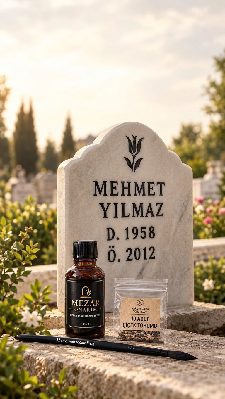 Sonrası: temiz ve boyalı mezar taşı
